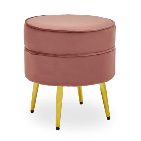 Tamra Round Velvet Gold Leg Footstool - SE Home