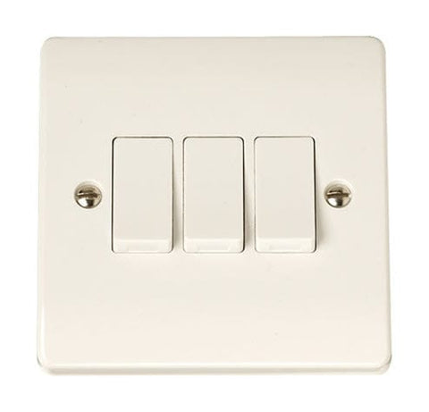 Curva White Range 10A 3 Gang 2 Way Switch