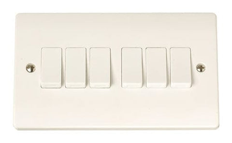 Curva White Range 10A 6 Gang 2 Way Switch