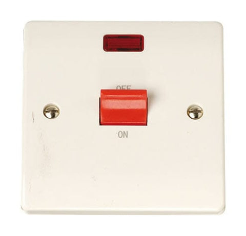 Curva White Range Single Plate 45A Switch With Neon