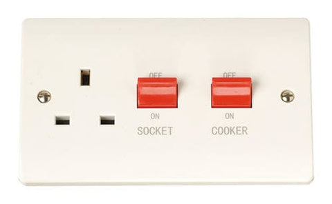 Curva White Range 45A Switch With 13A Switched Socket Outlet