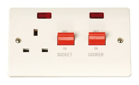 Curva White Range 45A Switch With 13A Switched Socket Outlet + Neons