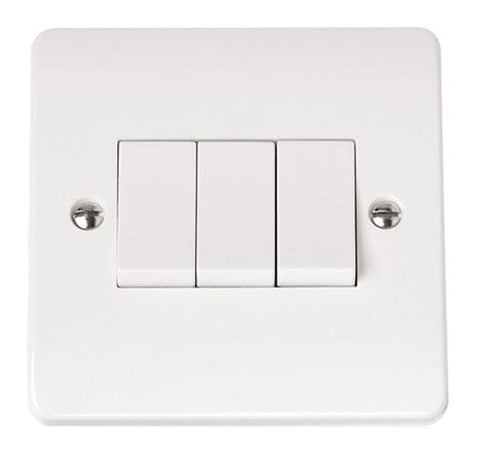 White Electrical Sockets and Switches White 10AX 3 Gang 2 Way Plate Switch