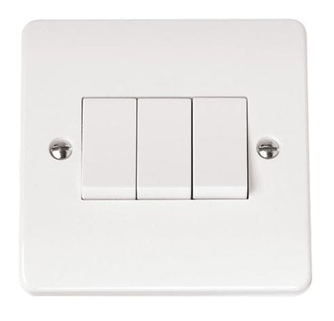 White 10AX 3 Gang 2 Way Plate Switch - SE Home