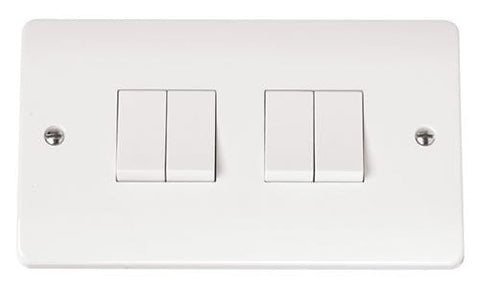 White Electrical Sockets and Switches White 10AX 4 Gang 2 Way Plate Switch