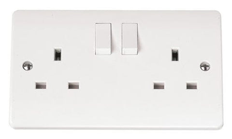 White Electrical Sockets and Switches White 13A 2 Gang DP Switched Socket Outlet Clean Earth