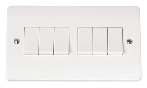 White 10AX 6 Gang 2 Way Plate Switch - SE Home