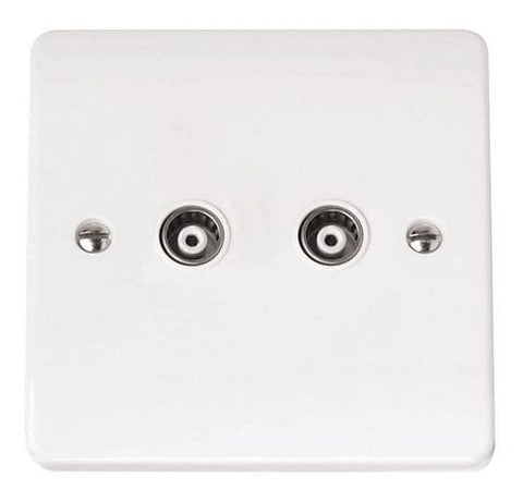 White Electrical Sockets and Switches White Twin Isolated Coaxial Plate