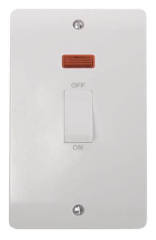 White Electrical Sockets and Switches White 45A 2 Gang Single Cooker Switch With Neon