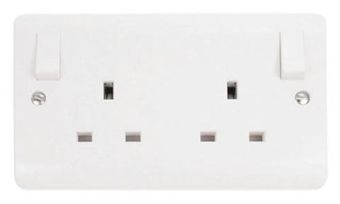 White 13A 2 Gang DP O/b Switched Socket Outlet - SE Home