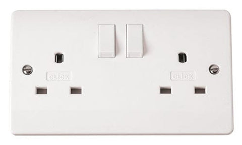 White Electrical Sockets and Switches White 13A 2 Gang DP Switched Non-standard Socket Outlet