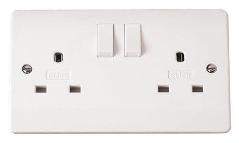 White 13A 2 Gang DP Switched Non-standard Socket Outlet - SE Home