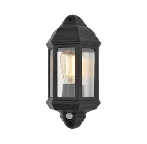 Athena Black Polycarbonate Wall Half Lantern with PIR Sensor IP44 42W - SE Home