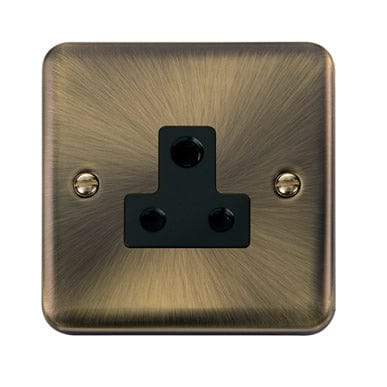Curved Antique Brass 5A Round Pin Plug Socket - Black Trim - SE Home