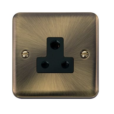 Curved Antique Brass Curved Antique Brass 5A Round Pin Plug Socket - Black Trim