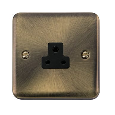 Curved Antique Brass Curved Antique Brass 2A Round Pin Plug Socket - Black Trim