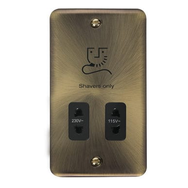 Curved Antique Brass Curved Antique Brass 115/230V Dual Voltage Shaver Socket - Black Trim