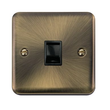 Curved Antique Brass Single RJ11 (Irish/US) Outlet - Black Trim - SE Home