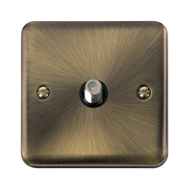 Curved Antique Brass Non-Isolated Single Satellite Outlet - Black Trim - SE Home