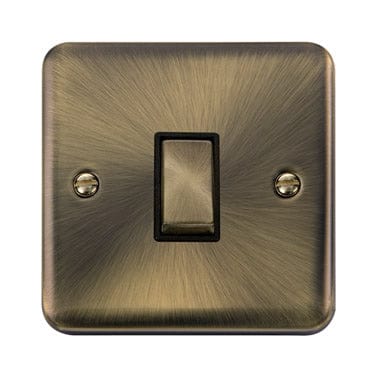 Curved Antique Brass Curved Antique Brass 10AX Ingot 1 Gang 2 Way Light Switch - Black Trim