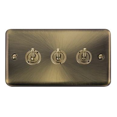 Curved Antique Brass 10AX 3 Gang 2 Way Toggle Light Switch - SE Home