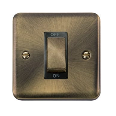 Curved Antique Brass 45A Ingot 1 Gang DP Switch - Black Trim - SE Home