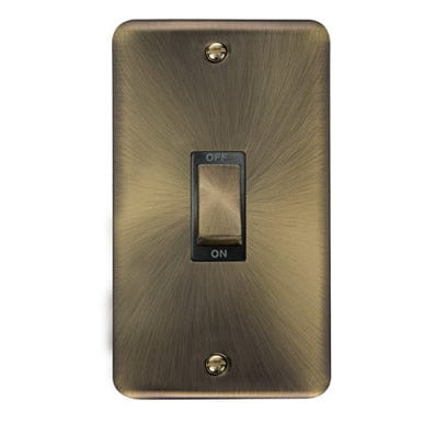 Curved Antique Brass 45A Ingot 2 Gang DP Switch - Black Trim - SE Home