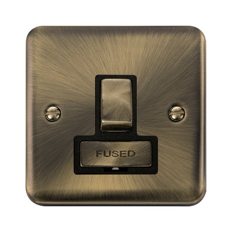 Curved Antique Brass 13A Ingot Fused Connection Unit Switched - Black Trim - SE Home