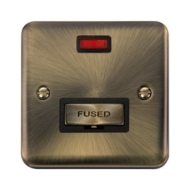 Curved Antique Brass 13A Ingot Fused Connection Unit With Neon - Black Trim - SE Home