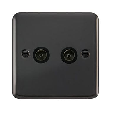 Curved Black Nickel Twin Coaxial Outlet - Black Trim