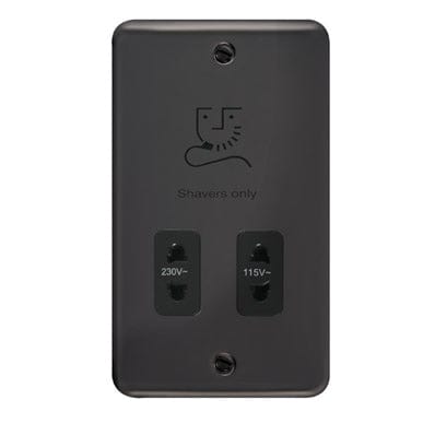 Curved Black Nickel 115/230V Dual Voltage Shaver Socket - Black Trim - SE Home