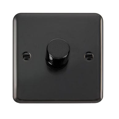 Curved Black Nickel 1 Gang 2 Way 400Va Dimmer Light Switch - Black Trim