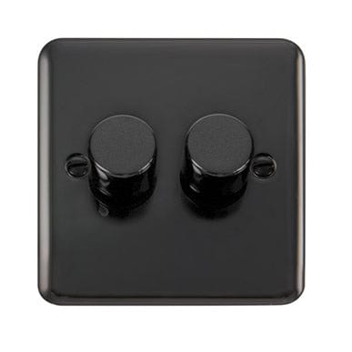 Curved Black Nickel 2 Gang 2 Way 400Va Dimmer Light Switch - Black Trim