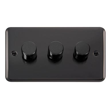 Curved Black Nickel 3 Gang 2 Way 400Va Dimmer Light Switch - Black Trim