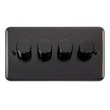 Curved Black Nickel 4 Gang 2 Way 400Va Dimmer Light Switch - Black Trim