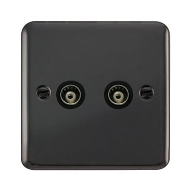 Curved Black Nickel Twin Isolated Coaxial Outlet - Black Trim