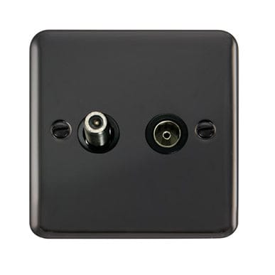 Curved Black Nickel Non-Isolated Satellite & Non-Isolated Coaxial Outlet - Black Trim