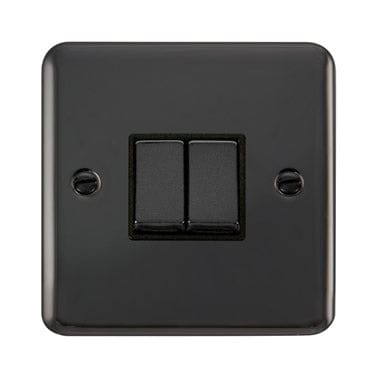 Curved Black Nickel 10AX Ingot 2 Gang 2 Way Light Switch - Black Trim