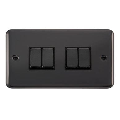 Curved Black Nickel 10AX Ingot 4 Gang 2 Way Light Switch - Black Trim - SE Home