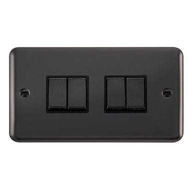 Curved Black Nickel 10AX Ingot 4 Gang 2 Way Light Switch - Black Trim