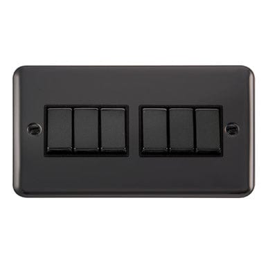 Curved Black Nickel 10AX Ingot 6 Gang 2 Way Light Switch - Black Trim - SE Home