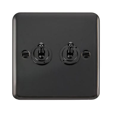 Curved Black Nickel 10AX 2 Gang 2 Way Toggle Light Switch - Black Trim - SE Home