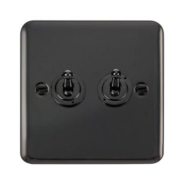 Curved Black Nickel 10AX 2 Gang 2 Way Toggle Light Switch - Black Trim