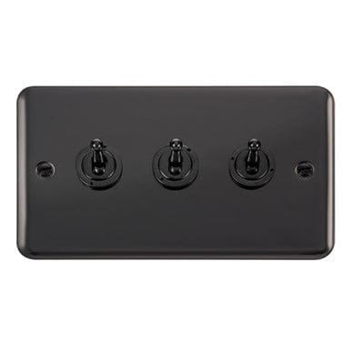 Curved Black Nickel 10AX 3 Gang 2 Way Toggle Light Switch - Black Trim - SE Home