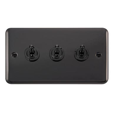 Curved Black Nickel 10AX 3 Gang 2 Way Toggle Light Switch - Black Trim