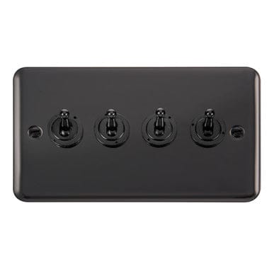 Curved Black Nickel 10AX 4 Gang 2 Way Toggle Light Switch - Black Trim