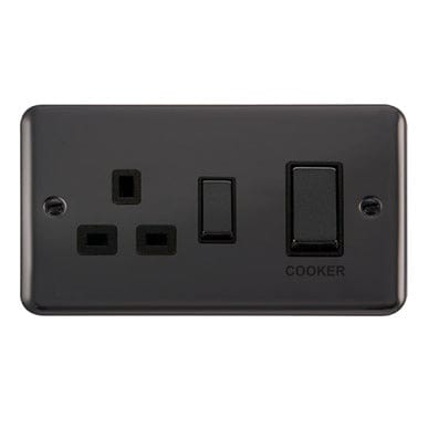 Curved Black Nickel 45A Ingot 2 Gang DP Switch With 13A DP Switched Plug Socket - Black Trim - SE Home