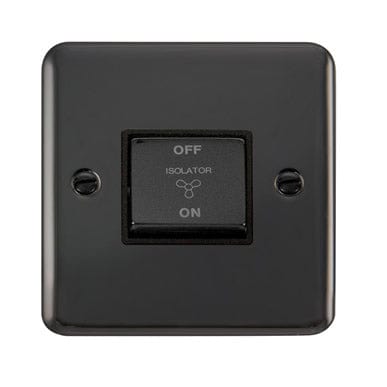 Curved Black Nickel 10A Ingot 3 Pole Fan Isolation Plate Switch - Black Trim - SE Home