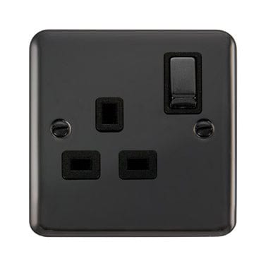 Curved Black Nickel 13A Ingot 1 Gang DP Switched Plug Socket - Black Trim - SE Home