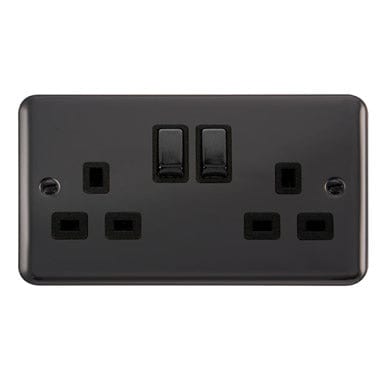 Curved Black Nickel 13A Ingot 2 Gang DP Switched Plug Socket - Black Trim